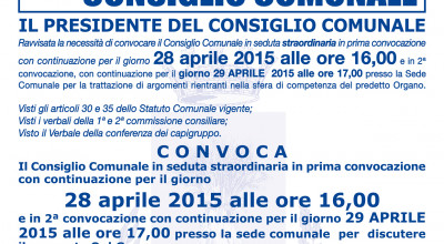 CONVOCAZIONE CONSIGLIO COMUNALE DEL 28 APRILE 2015