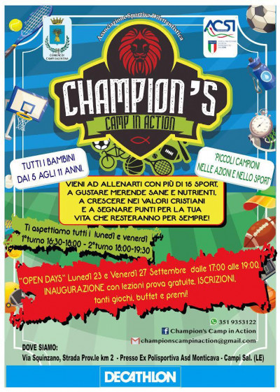Progetto dell'accademia multisportiva Champion's Camp in Action Patrocinato d...