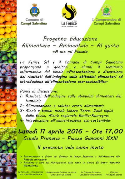 Lunedì 11 Aprile 2016 PROGETTO EDUCAZIONE ALIMENTARE - AMBIENTALE - AL...
