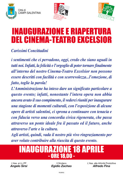 INAUGURAZIONE E RIAPERTURA DEL CINEMA - TEATRO EXCELSIOR